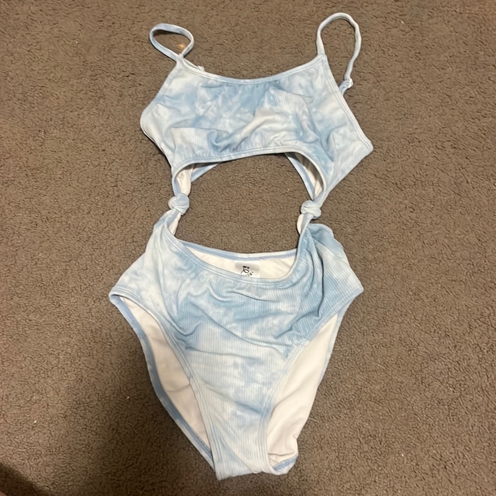 kids XL blue and white one piece swimsuit